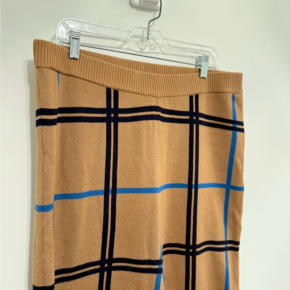 Eloquii • Cropped Wide Leg Plaid Sweater‎ Pant Sz 14/16 Blue Camel High Waist - Picture 3 of 7
